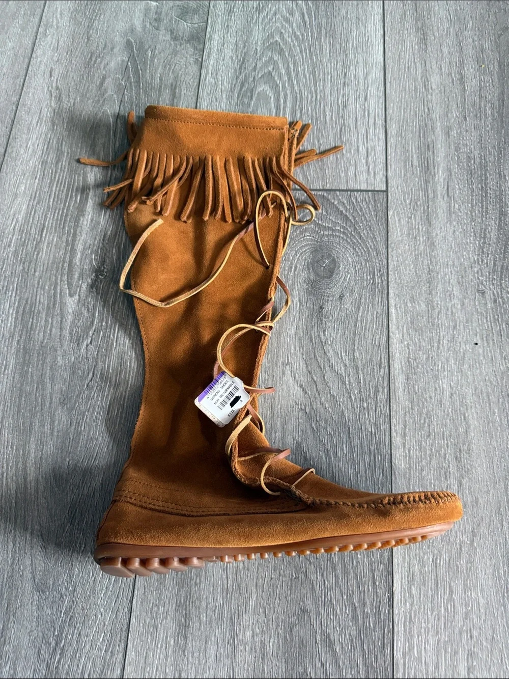 Minnetonka Women's Over-the-Knee Fringe Lace-Up Boots — Brown Suede
